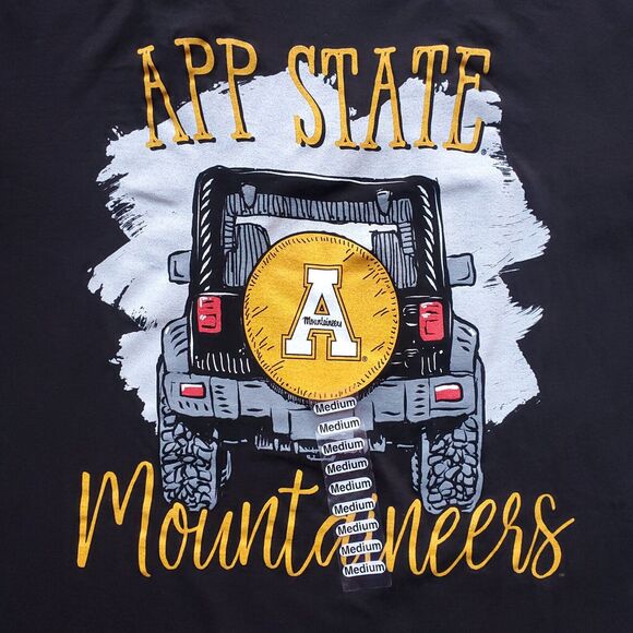 App State Mountaineers T Shirt Mens M Appalachian V Neck 100% Cotton Black NWT - Picture 3 of 16